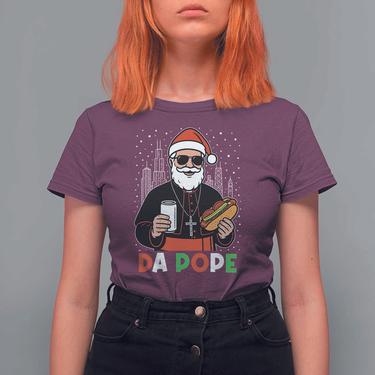 Pope Leo XIV Christmas T Shirt For Women Cardinal Robert Prevost Santa Chicago - Wonder Print Shop