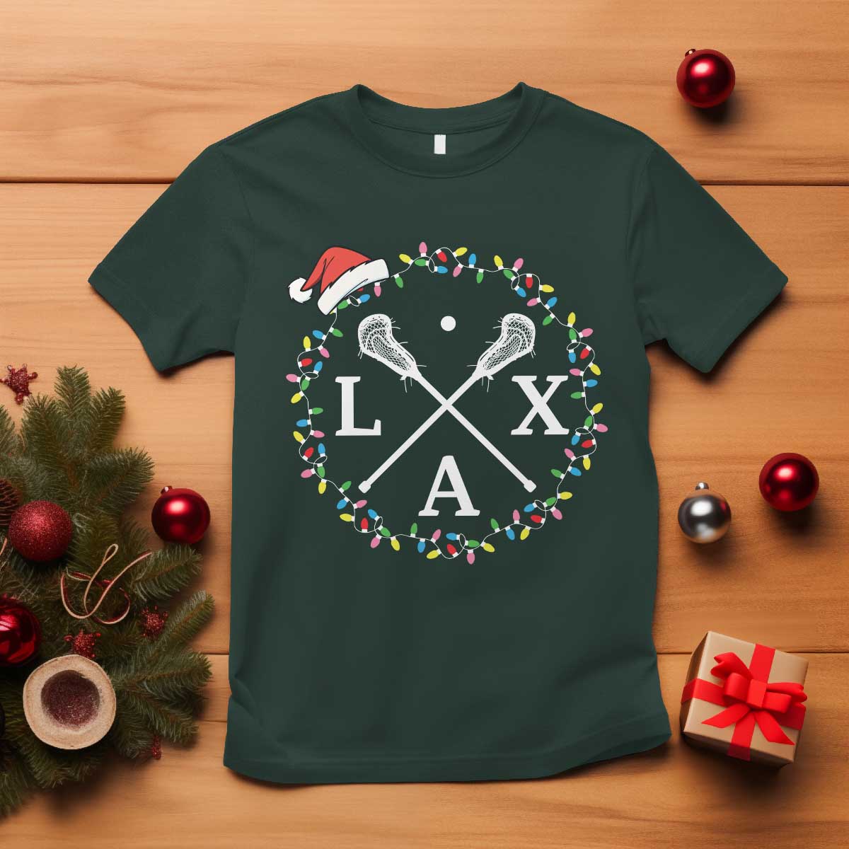 Funny Christmas Lacrosse Lax Stick Santa Hat T Shirt - Wonder Print Shop