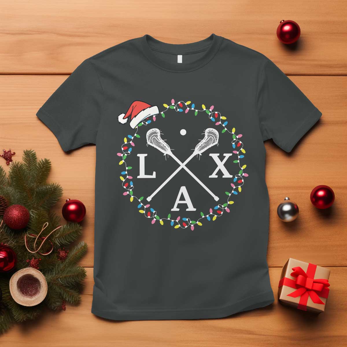 Funny Christmas Lacrosse Lax Stick Santa Hat T Shirt - Wonder Print Shop
