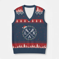Funny Xmas Lacrosse Lax Stick Santa Hat V-Neck Knit Sweater Vest - Wonder Print Shop