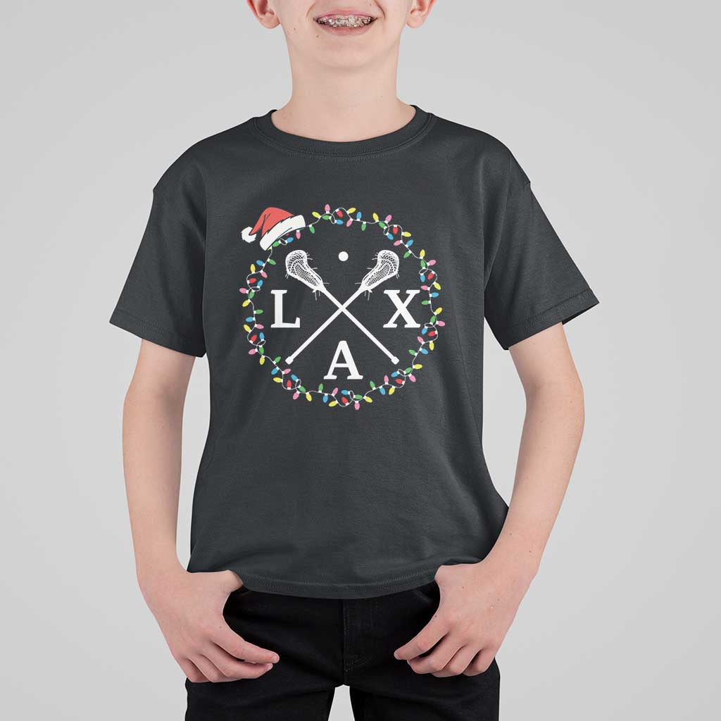 Funny Christmas Lacrosse Lax Stick Santa Hat T Shirt For Kid - Wonder Print Shop