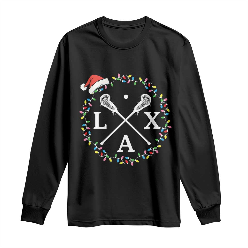Funny Christmas Lacrosse Lax Stick Santa Hat Long Sleeve Shirt - Wonder Print Shop