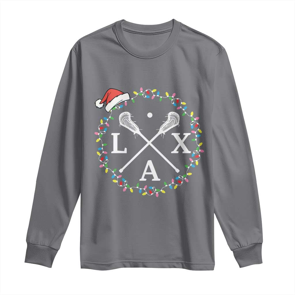Funny Christmas Lacrosse Lax Stick Santa Hat Long Sleeve Shirt - Wonder Print Shop