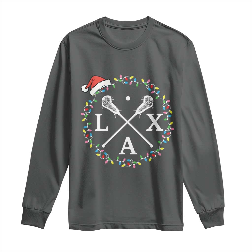 Funny Christmas Lacrosse Lax Stick Santa Hat Long Sleeve Shirt - Wonder Print Shop