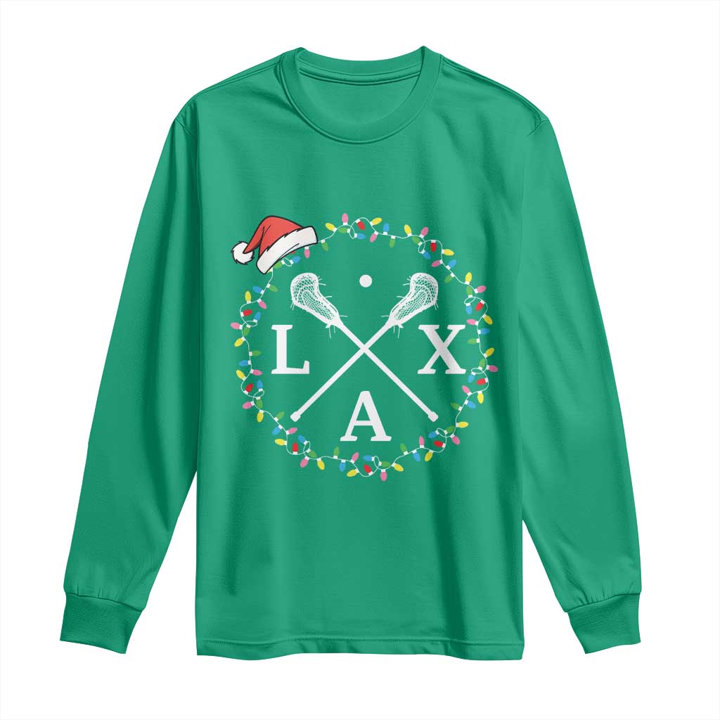Funny Christmas Lacrosse Lax Stick Santa Hat Long Sleeve Shirt - Wonder Print Shop