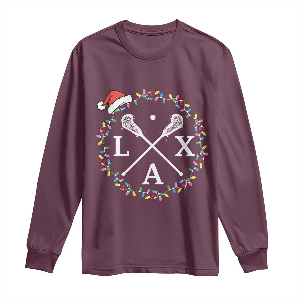 Funny Christmas Lacrosse Lax Stick Santa Hat Long Sleeve Shirt - Wonder Print Shop