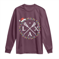 Funny Christmas Lacrosse Lax Stick Santa Hat Long Sleeve Shirt - Wonder Print Shop