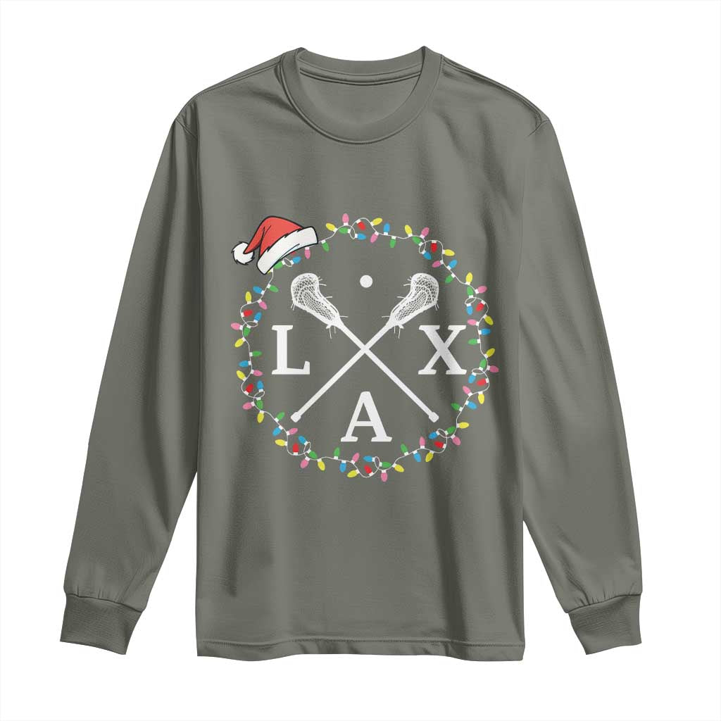 Funny Christmas Lacrosse Lax Stick Santa Hat Long Sleeve Shirt - Wonder Print Shop