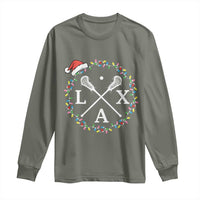 Funny Christmas Lacrosse Lax Stick Santa Hat Long Sleeve Shirt - Wonder Print Shop