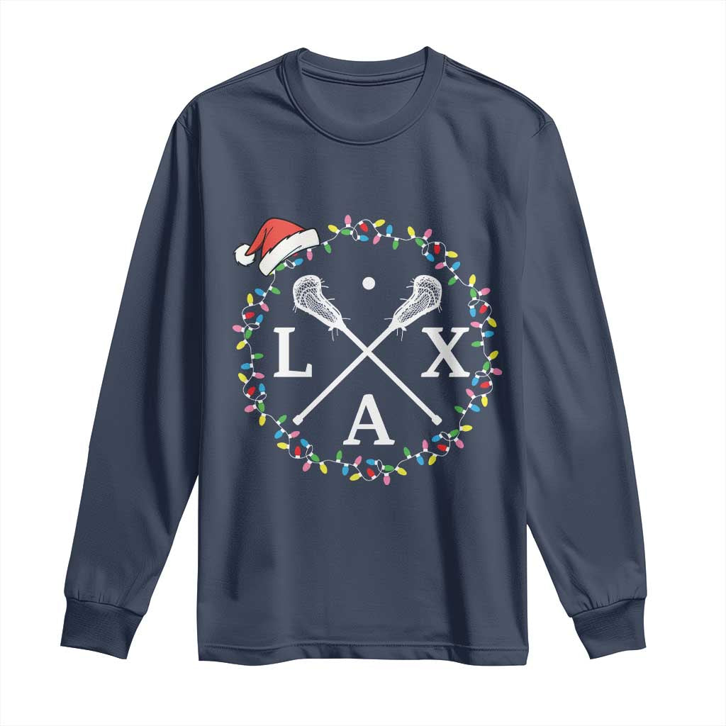 Funny Christmas Lacrosse Lax Stick Santa Hat Long Sleeve Shirt - Wonder Print Shop