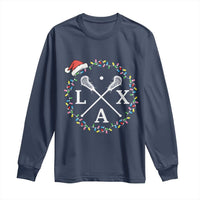 Funny Christmas Lacrosse Lax Stick Santa Hat Long Sleeve Shirt - Wonder Print Shop