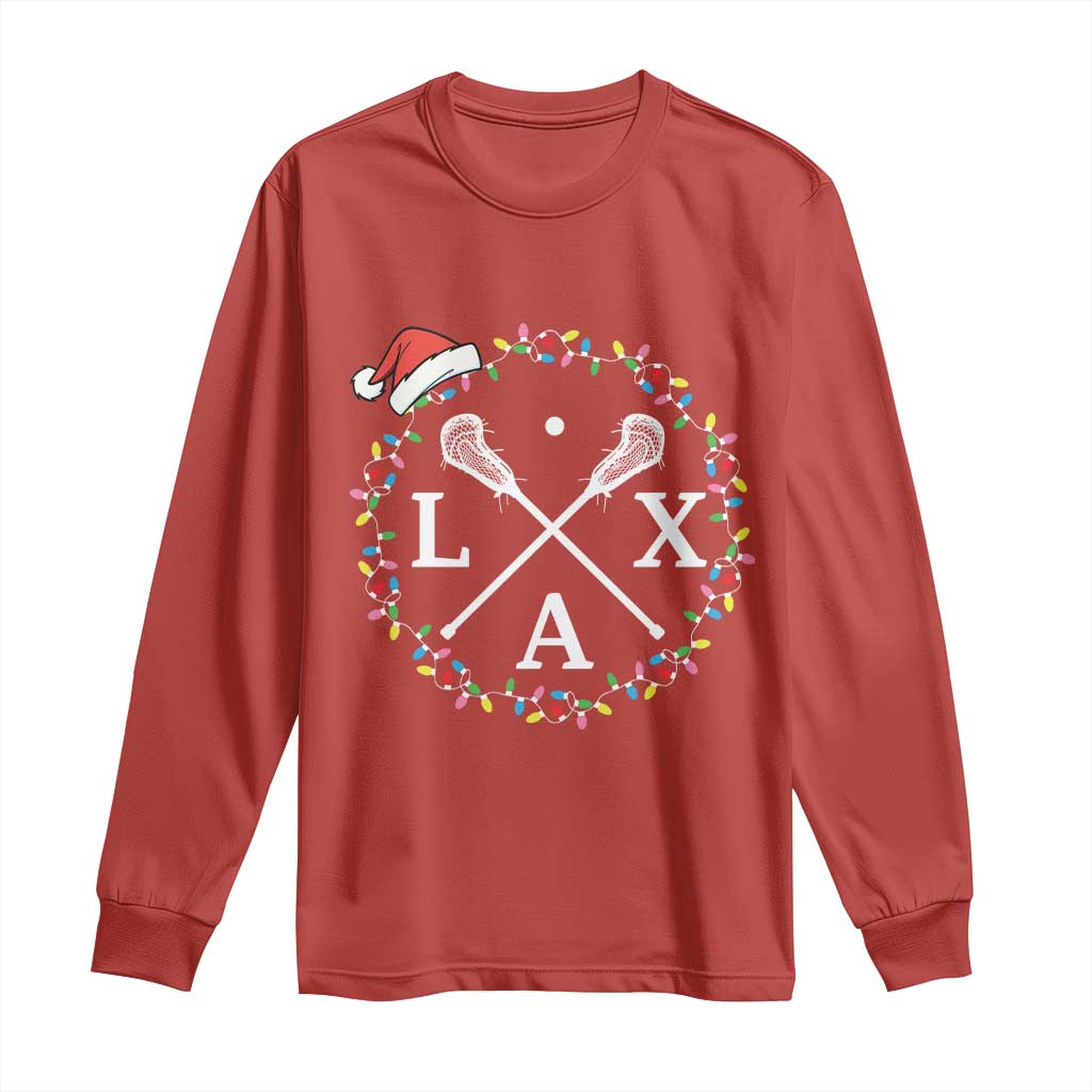 Funny Christmas Lacrosse Lax Stick Santa Hat Long Sleeve Shirt - Wonder Print Shop