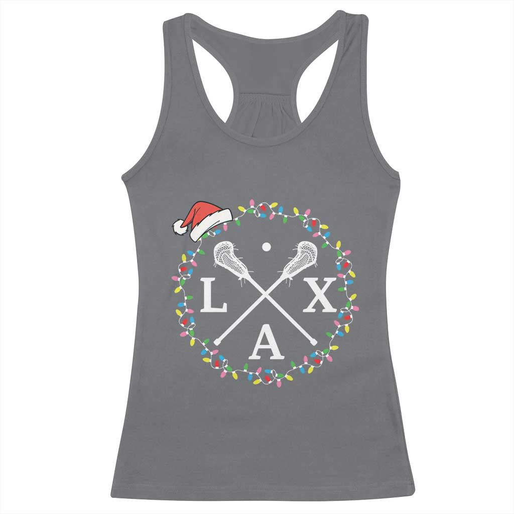 Funny Christmas Lacrosse Lax Stick Santa Hat Racerback Tank Top - Wonder Print Shop