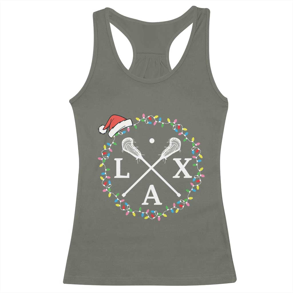 Funny Christmas Lacrosse Lax Stick Santa Hat Racerback Tank Top - Wonder Print Shop