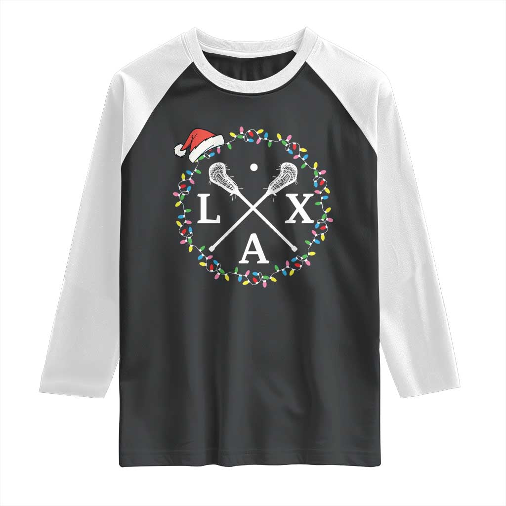Funny Christmas Lacrosse Lax Stick Santa Hat Raglan Shirt - Wonder Print Shop