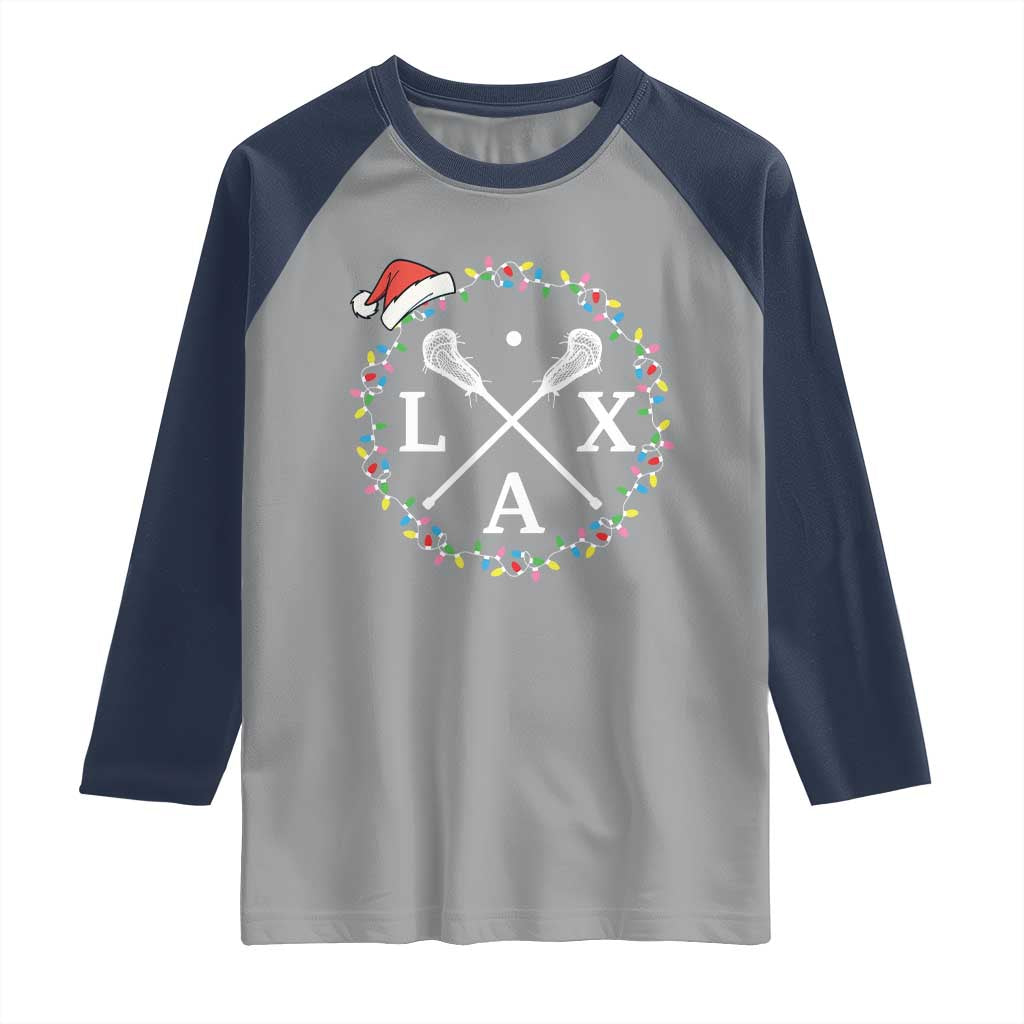 Funny Christmas Lacrosse Lax Stick Santa Hat Raglan Shirt - Wonder Print Shop