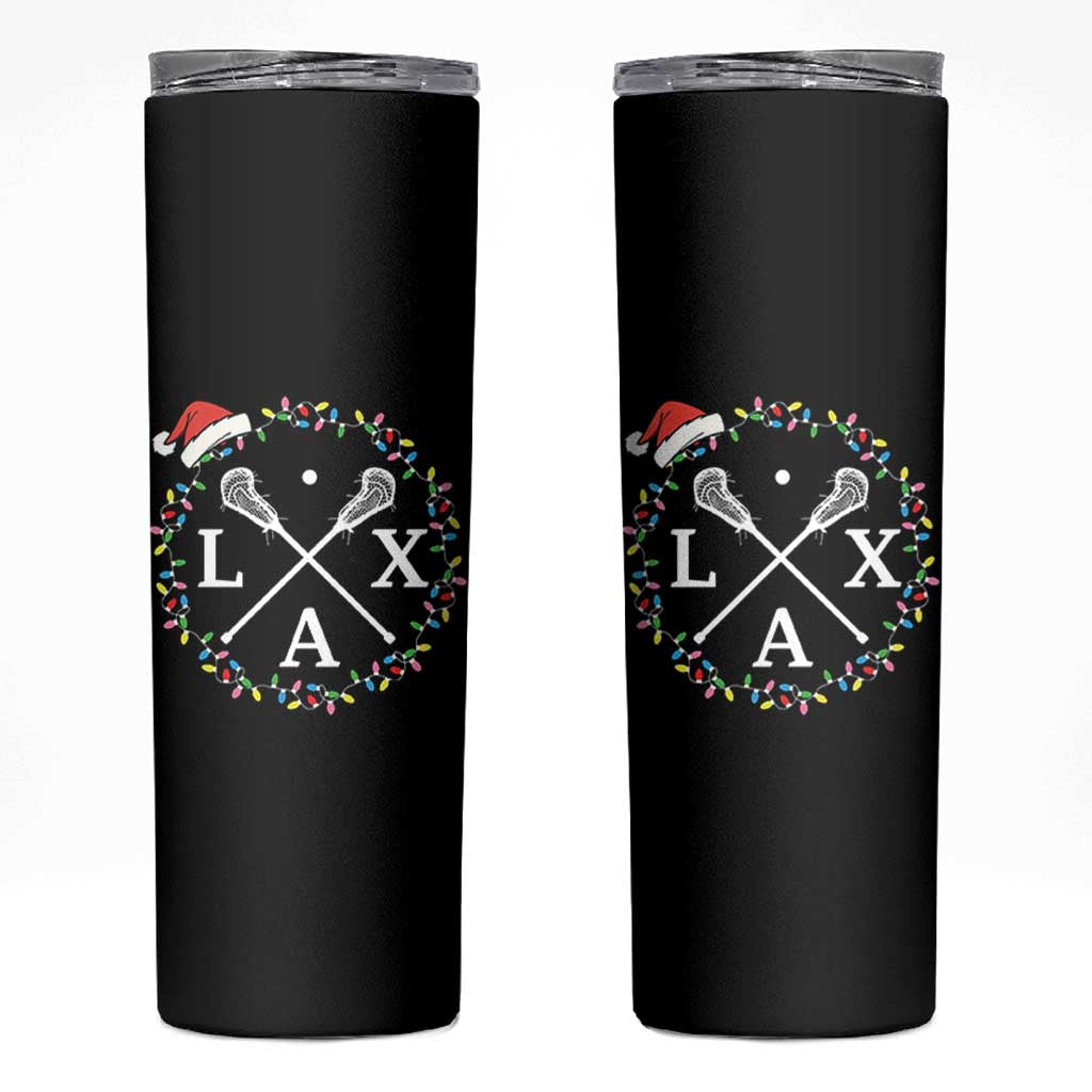 Funny Christmas Lacrosse Lax Stick Santa Hat Skinny Tumbler - Wonder Print Shop
