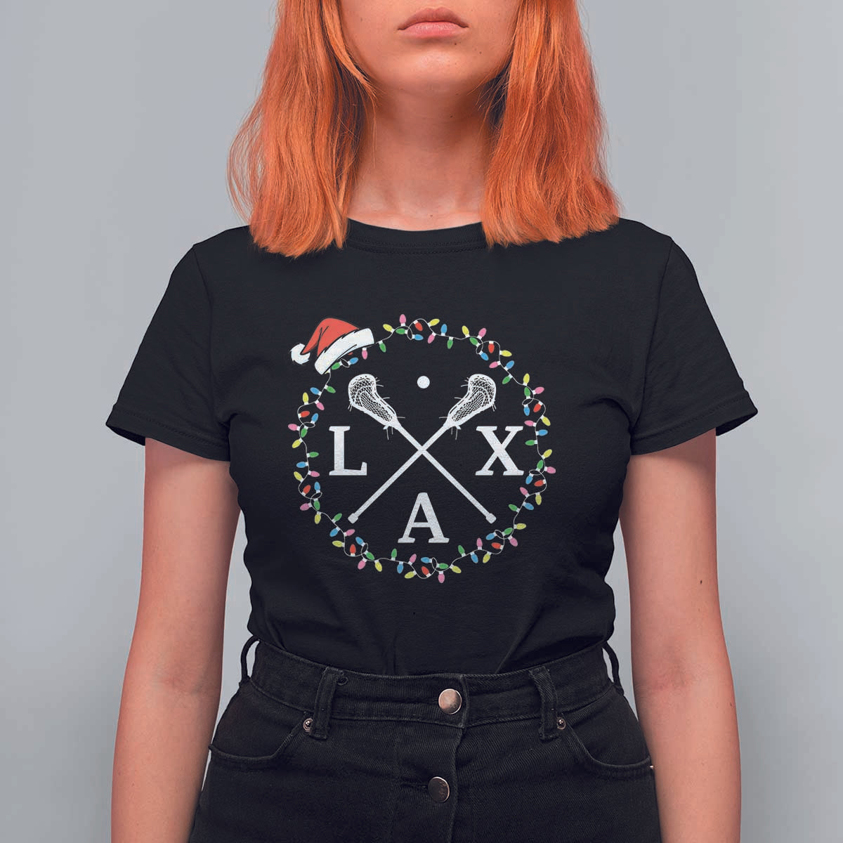 Funny Christmas Lacrosse Lax Stick Santa Hat T Shirt For Women - Wonder Print Shop