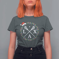 Funny Christmas Lacrosse Lax Stick Santa Hat T Shirt For Women - Wonder Print Shop