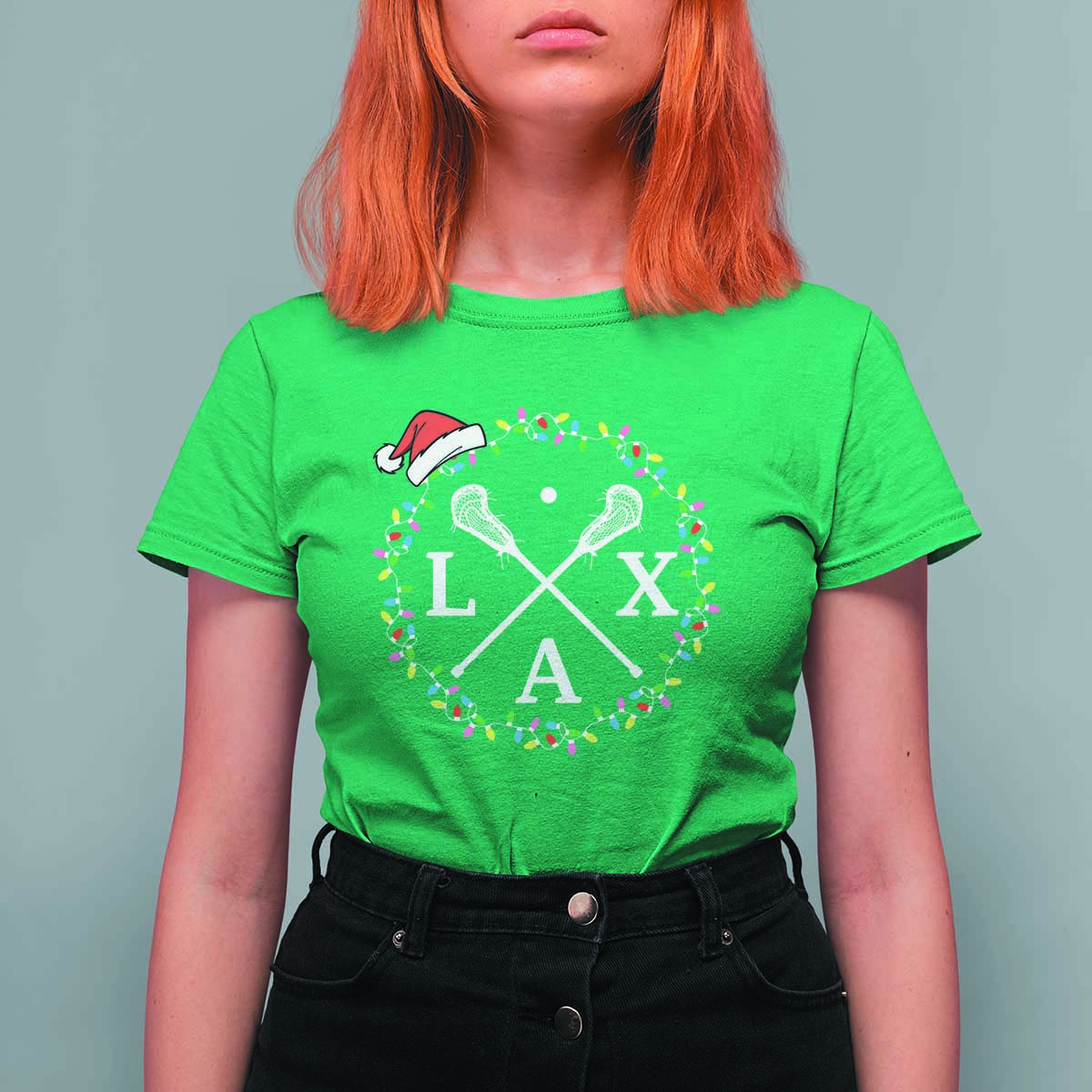 Funny Christmas Lacrosse Lax Stick Santa Hat T Shirt For Women - Wonder Print Shop