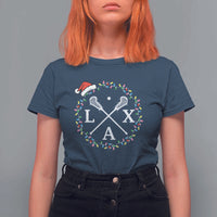 Funny Christmas Lacrosse Lax Stick Santa Hat T Shirt For Women - Wonder Print Shop