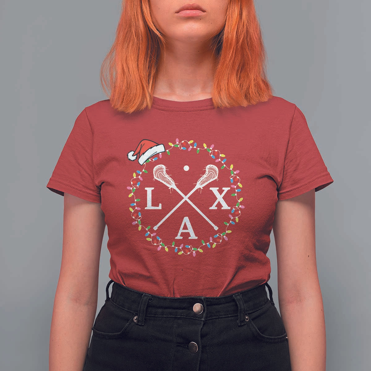 Funny Christmas Lacrosse Lax Stick Santa Hat T Shirt For Women - Wonder Print Shop