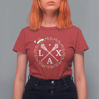 Funny Christmas Lacrosse Lax Stick Santa Hat T Shirt For Women - Wonder Print Shop