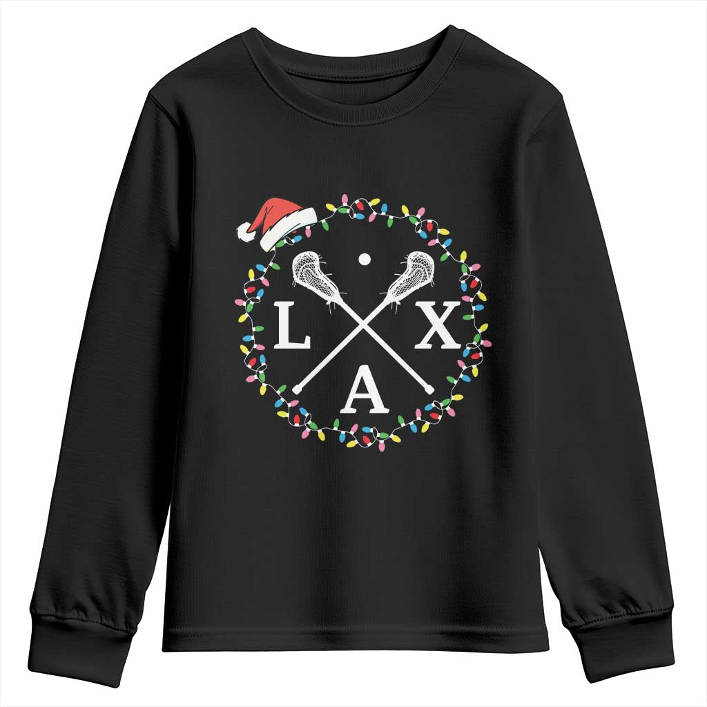 Funny Christmas Lacrosse Lax Stick Santa Hat Youth Sweatshirt - Wonder Print Shop