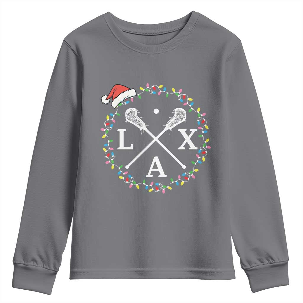 Funny Christmas Lacrosse Lax Stick Santa Hat Youth Sweatshirt - Wonder Print Shop