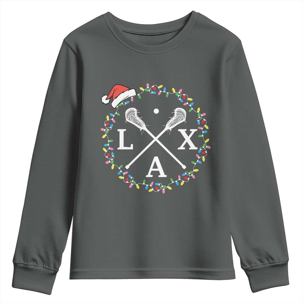 Funny Christmas Lacrosse Lax Stick Santa Hat Youth Sweatshirt - Wonder Print Shop
