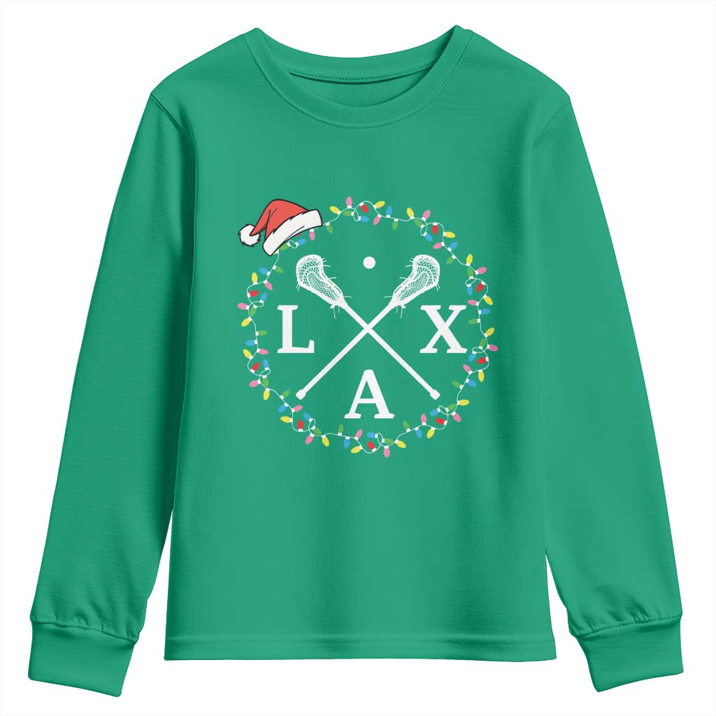 Funny Christmas Lacrosse Lax Stick Santa Hat Youth Sweatshirt - Wonder Print Shop