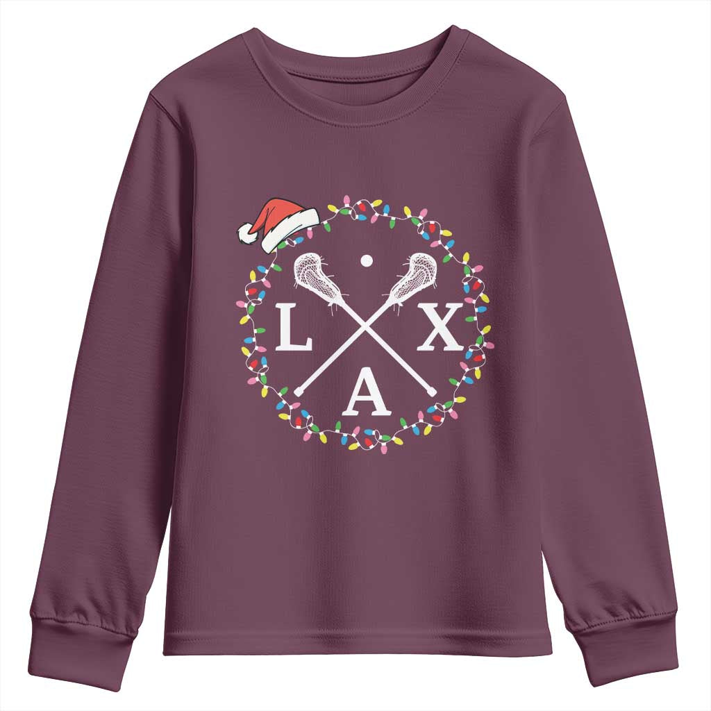Funny Christmas Lacrosse Lax Stick Santa Hat Youth Sweatshirt - Wonder Print Shop