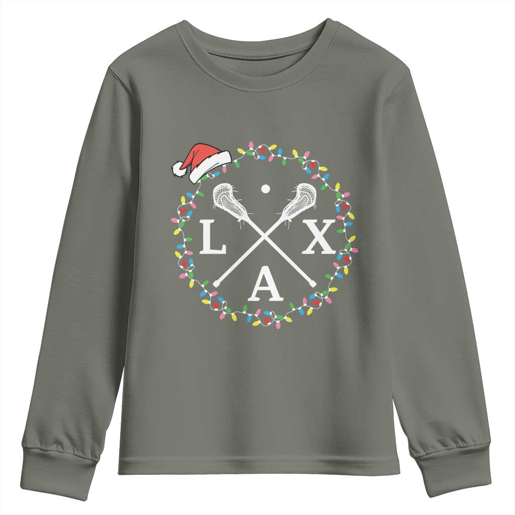 Funny Christmas Lacrosse Lax Stick Santa Hat Youth Sweatshirt - Wonder Print Shop