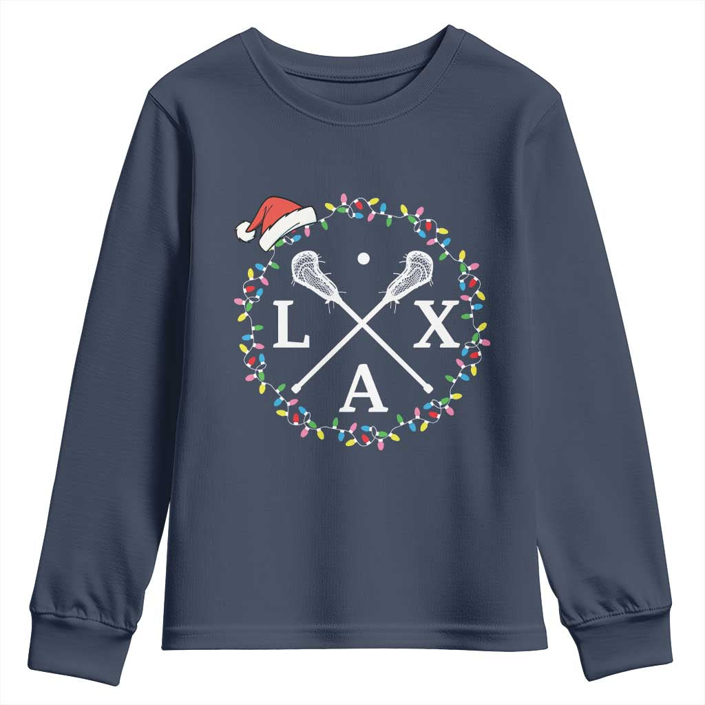 Funny Christmas Lacrosse Lax Stick Santa Hat Youth Sweatshirt - Wonder Print Shop