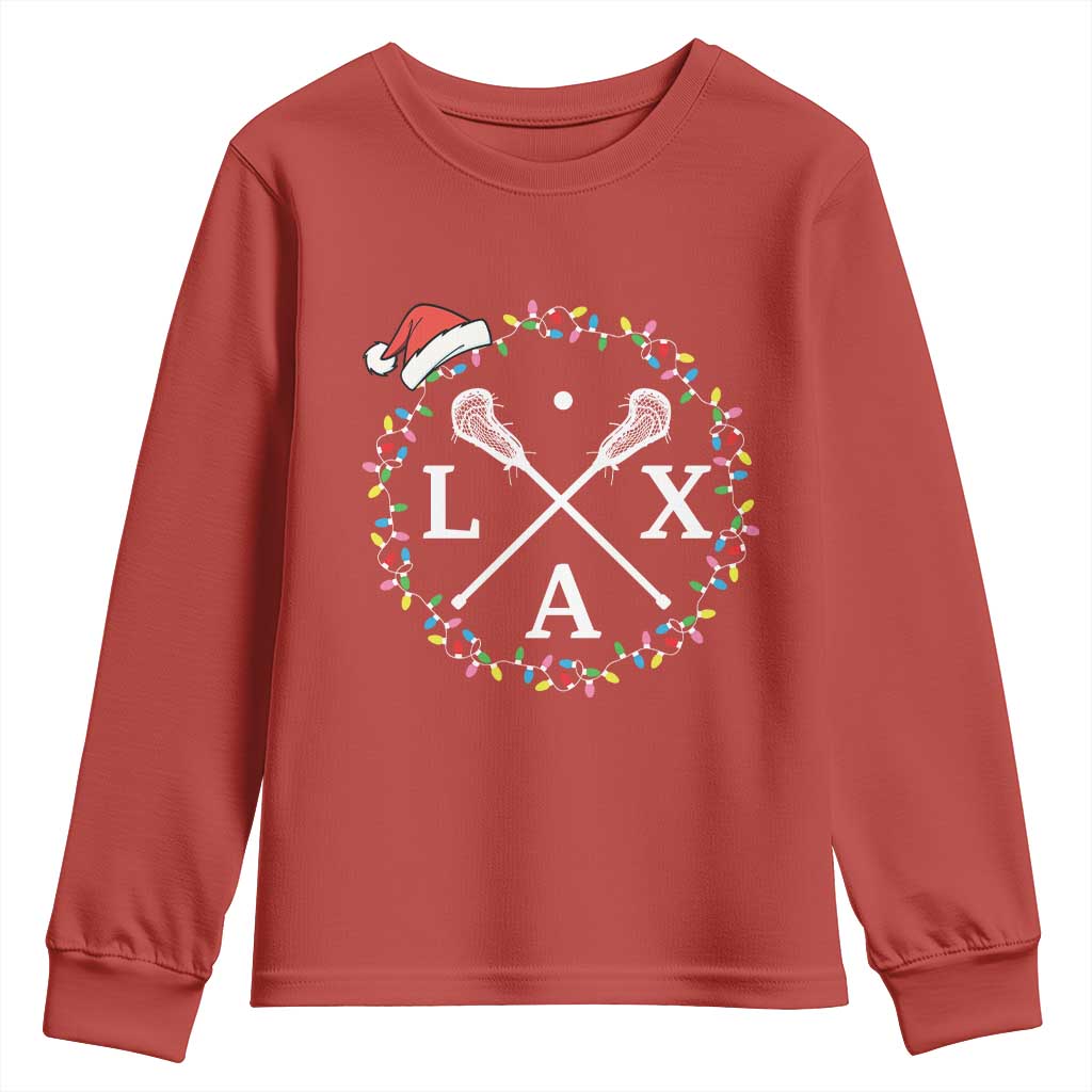 Funny Christmas Lacrosse Lax Stick Santa Hat Youth Sweatshirt - Wonder Print Shop