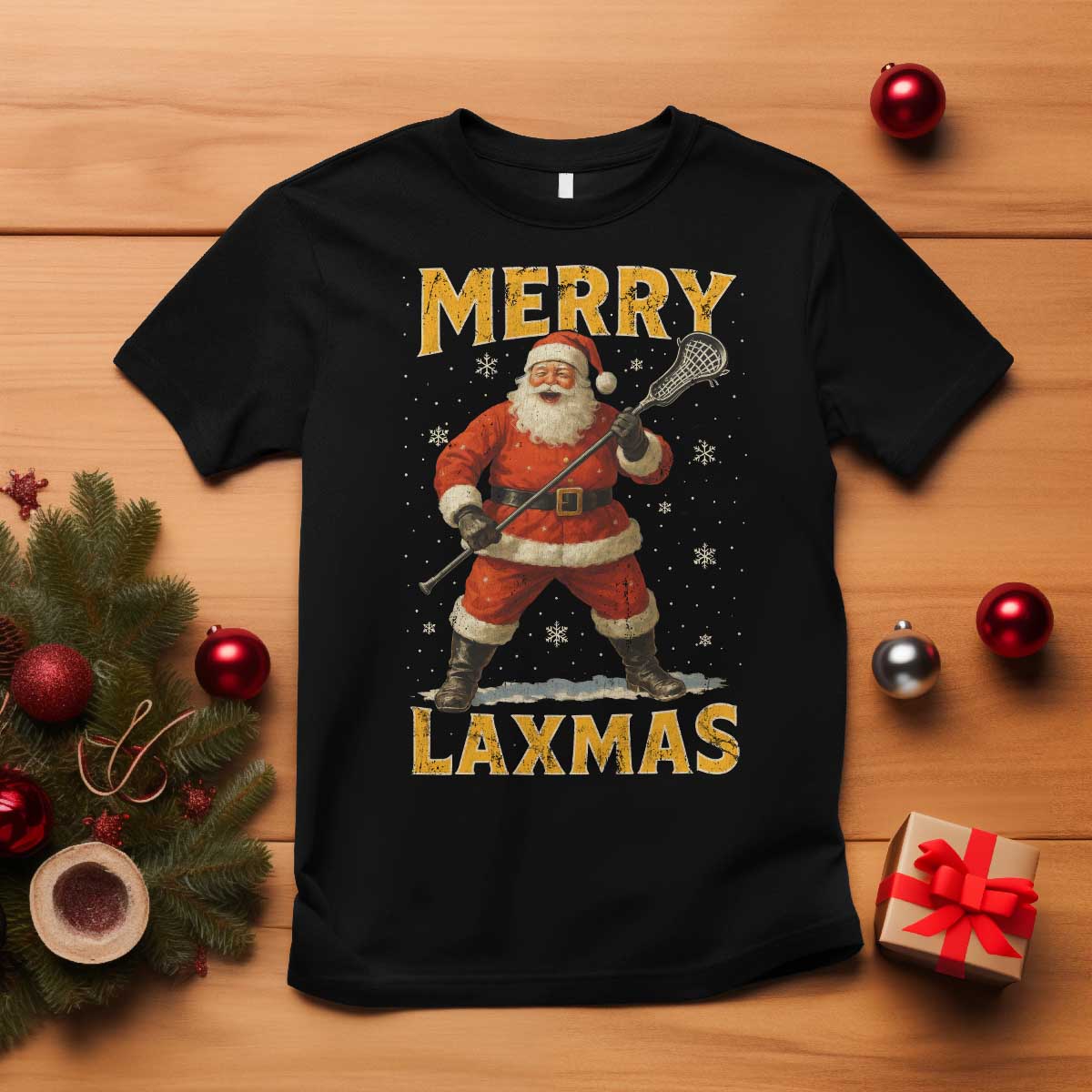 Funny Christmas Lacrosse T Shirt Merry Laxmas Santa Lax Player - Wonder Print Shop