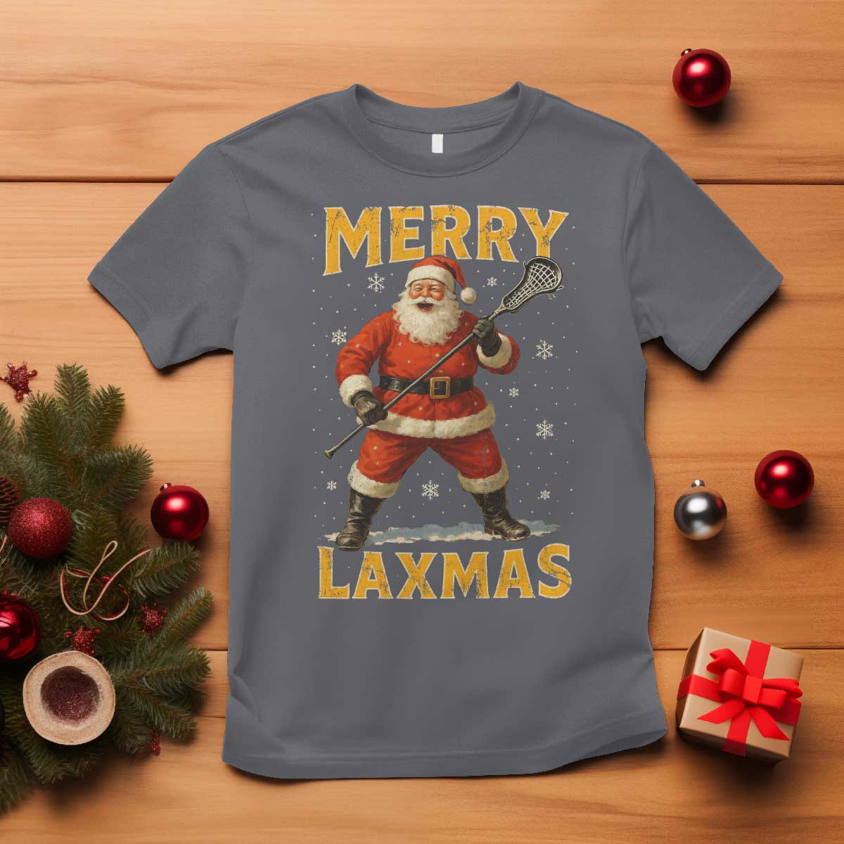 Funny Christmas Lacrosse T Shirt Merry Laxmas Santa Lax Player - Wonder Print Shop