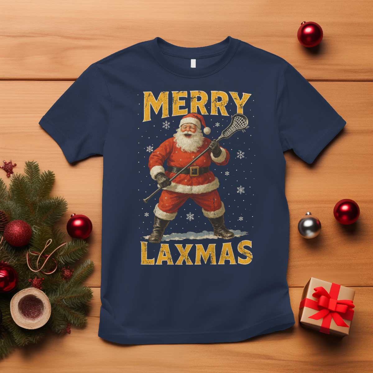 Funny Christmas Lacrosse T Shirt Merry Laxmas Santa Lax Player - Wonder Print Shop
