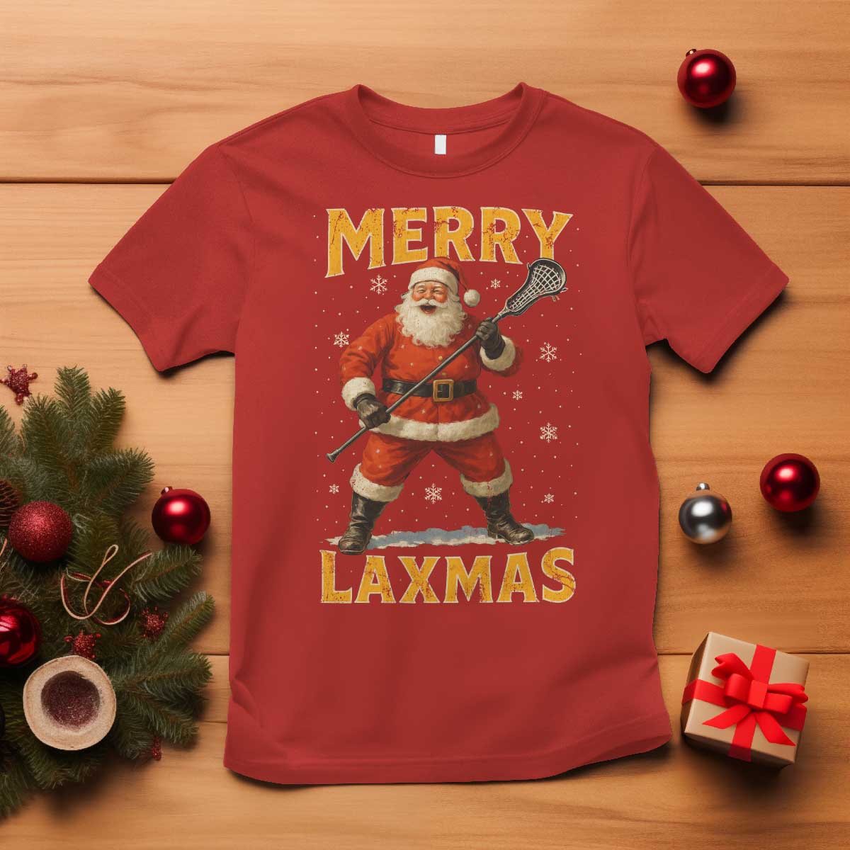 Funny Christmas Lacrosse T Shirt Merry Laxmas Santa Lax Player - Wonder Print Shop