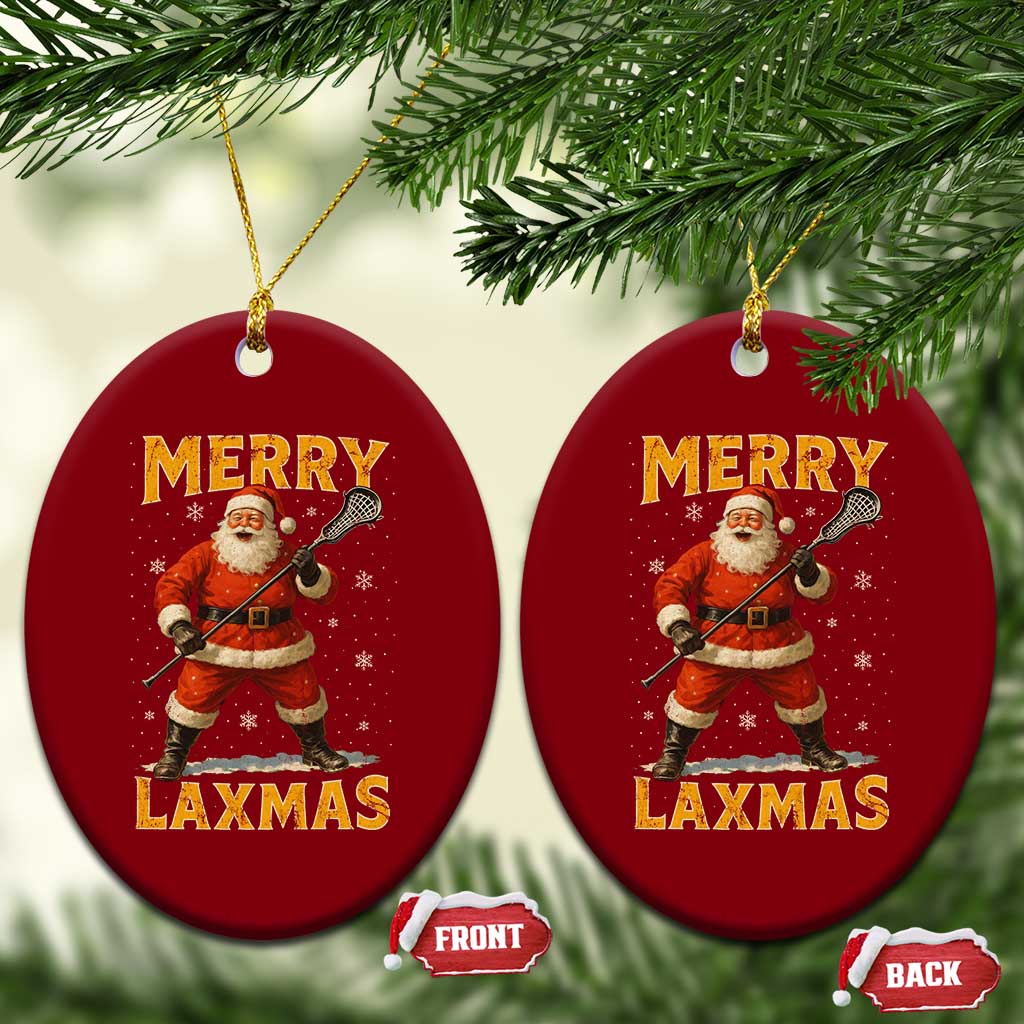 Funny Christmas Lacrosse Ceramic Ornament Merry Laxmas Santa Lax Player - Wonder Print Shop