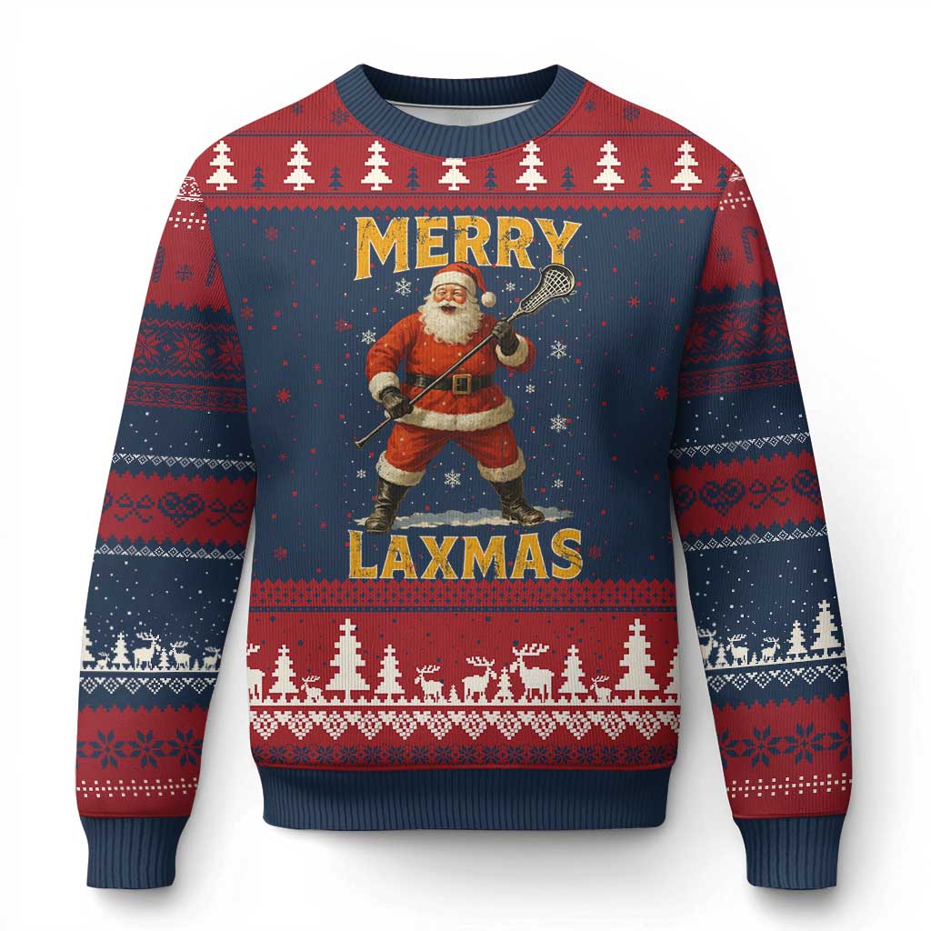 Funny Xmas Lacrosse Ugly Christmas Sweater Merry Laxmas Santa Lax Player - Wonder Print Shop