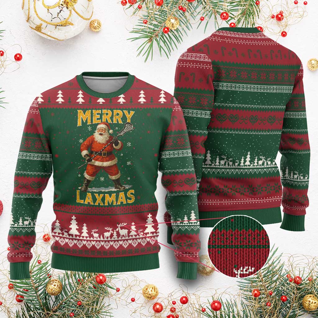 Funny Xmas Lacrosse Ugly Christmas Sweater Merry Laxmas Santa Lax Player - Wonder Print Shop