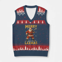 Funny Xmas Lacrosse V-Neck Knit Sweater Vest Merry Laxmas Santa Lax Player - Wonder Print Shop