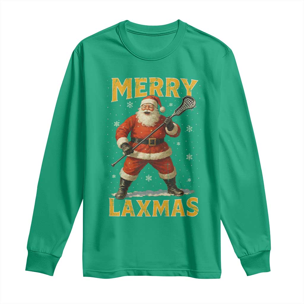 Funny Christmas Lacrosse Long Sleeve Shirt Merry Laxmas Santa Lax Player - Wonder Print Shop