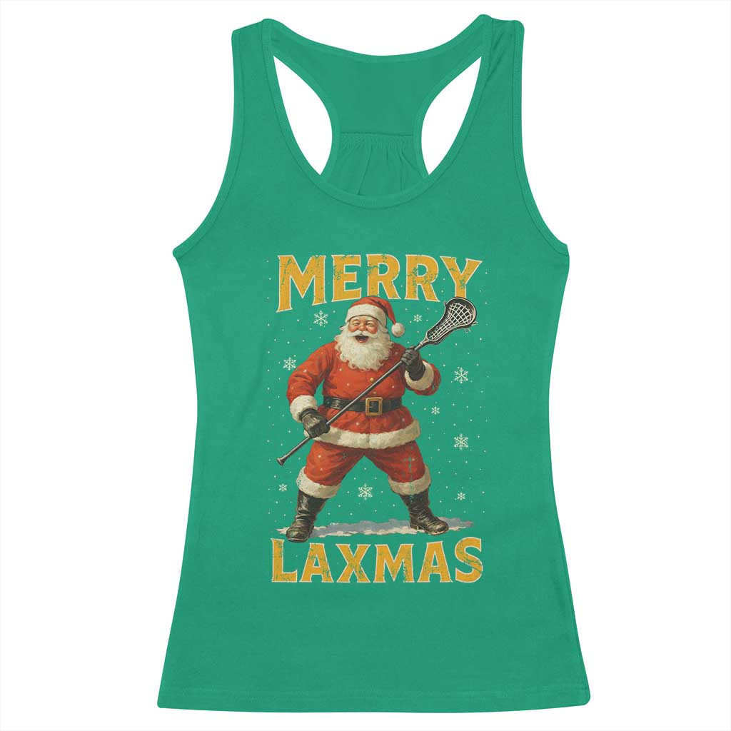 Funny Christmas Lacrosse Racerback Tank Top Merry Laxmas Santa Lax Player - Wonder Print Shop