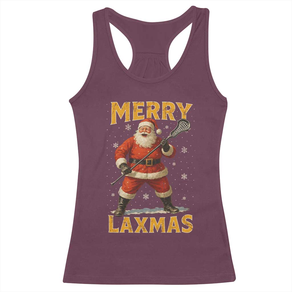 Funny Christmas Lacrosse Racerback Tank Top Merry Laxmas Santa Lax Player - Wonder Print Shop