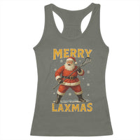 Funny Christmas Lacrosse Racerback Tank Top Merry Laxmas Santa Lax Player - Wonder Print Shop