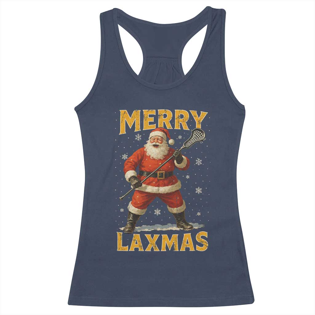Funny Christmas Lacrosse Racerback Tank Top Merry Laxmas Santa Lax Player - Wonder Print Shop