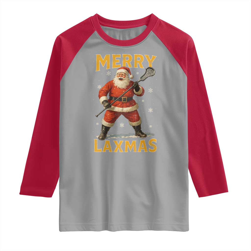 Funny Christmas Lacrosse Raglan Shirt Merry Laxmas Santa Lax Player - Wonder Print Shop