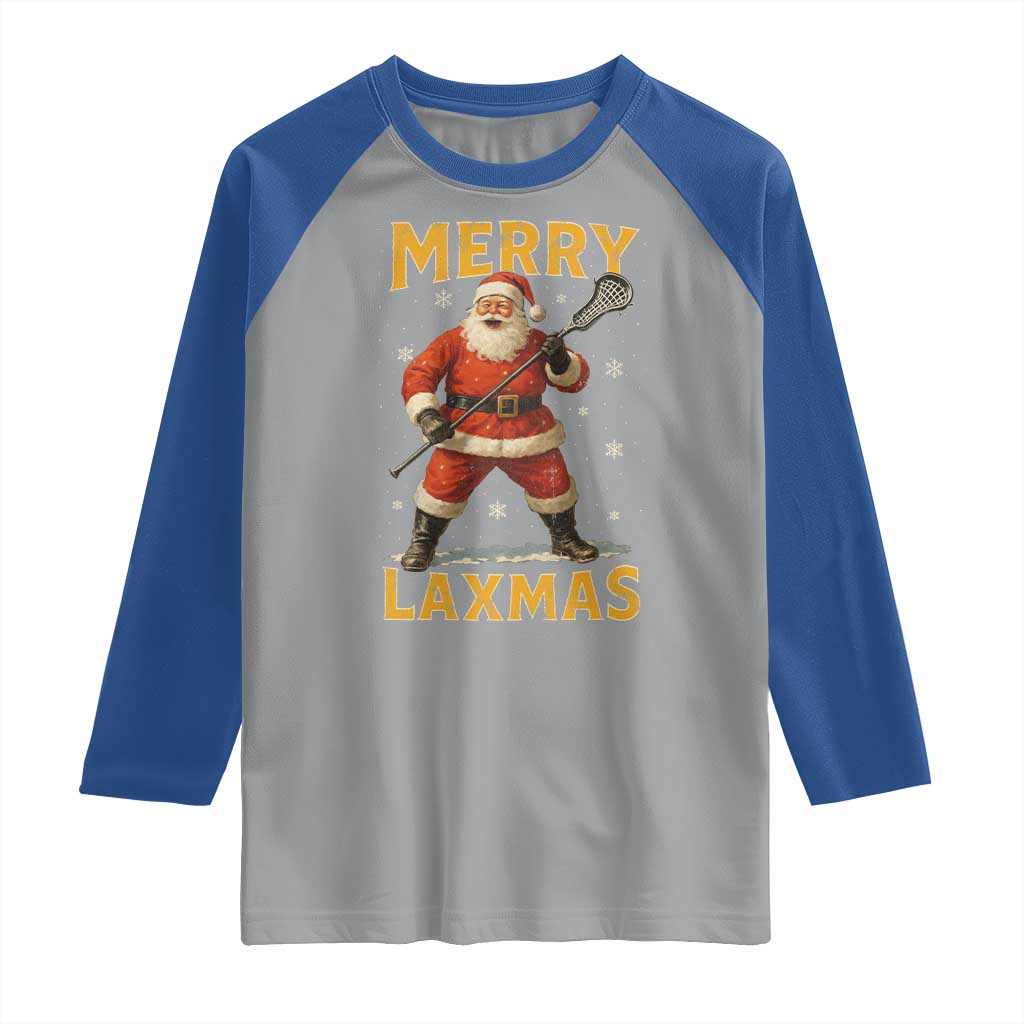Funny Christmas Lacrosse Raglan Shirt Merry Laxmas Santa Lax Player - Wonder Print Shop